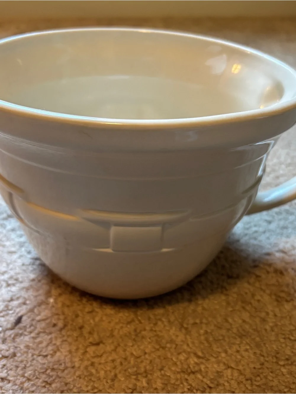 Longaberger Cream Ceramic Mug with Basket-Weave Detail